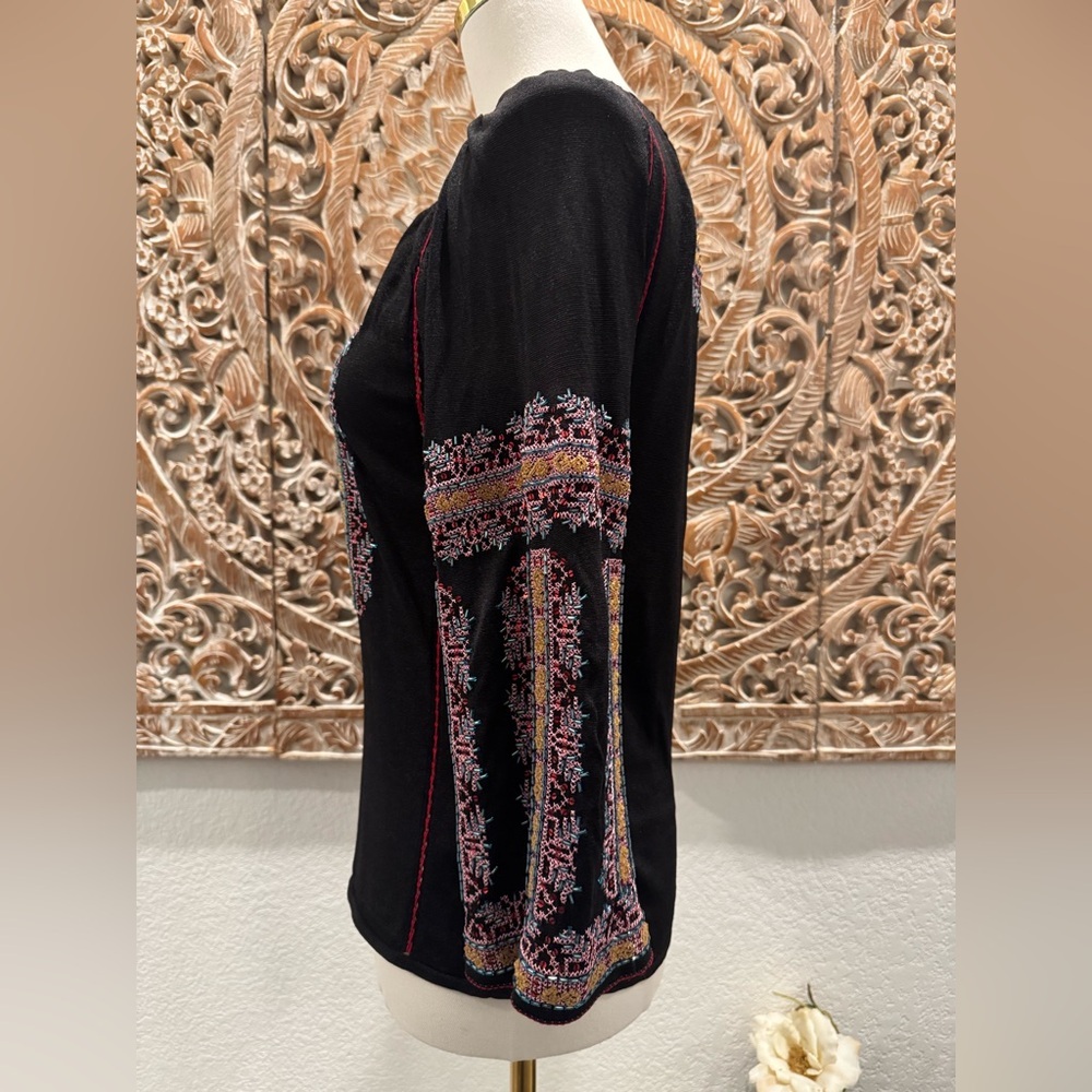 DKNY Beaded & Embroidered Silk Boho Peasant Blouse Festival Top, Flare Sleeves - Picture 7 of 16